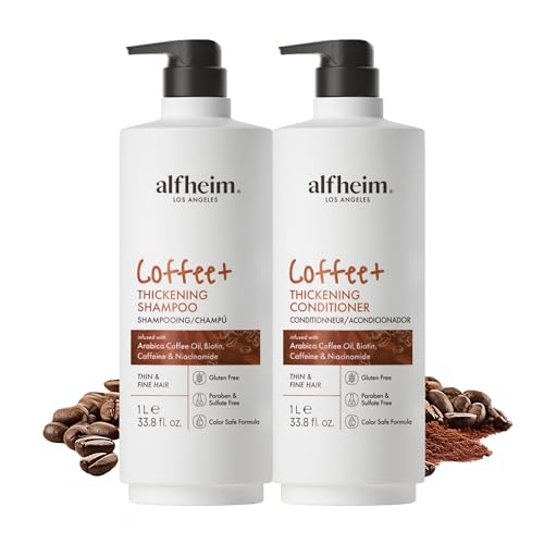 ALFHEIM Coffee+ Thickening Shampoo & Conditioner Set for Fine, Thin & Weak Hair with Caffeine, Biotin & Arabica Coffee Oil - Strengthening Beauty & Personal Care ALFHEIM