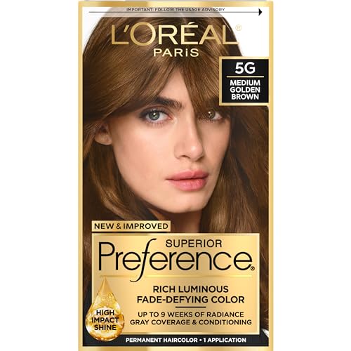 L'Oreal Paris Superior Preference Luminous Fade-Defying Permanent Hair Color, Hair Dye For Up to 9 Weeks of Radiance, Medium Golden Brown 5G, 1 Hair Beauty & Personal Care L'Oreal Paris