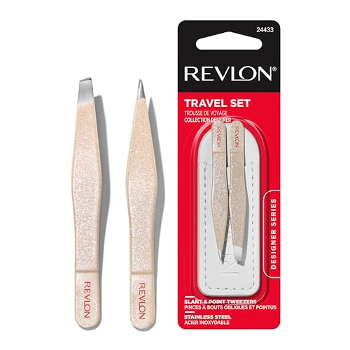 Revlon Designer Series Mini Tweezer Set, Hair Removal Tool Kit with Slant & Point Tips, Portable and Easy to Use, Made with Long Lasting Stainless Beauty & Personal Care REVLON