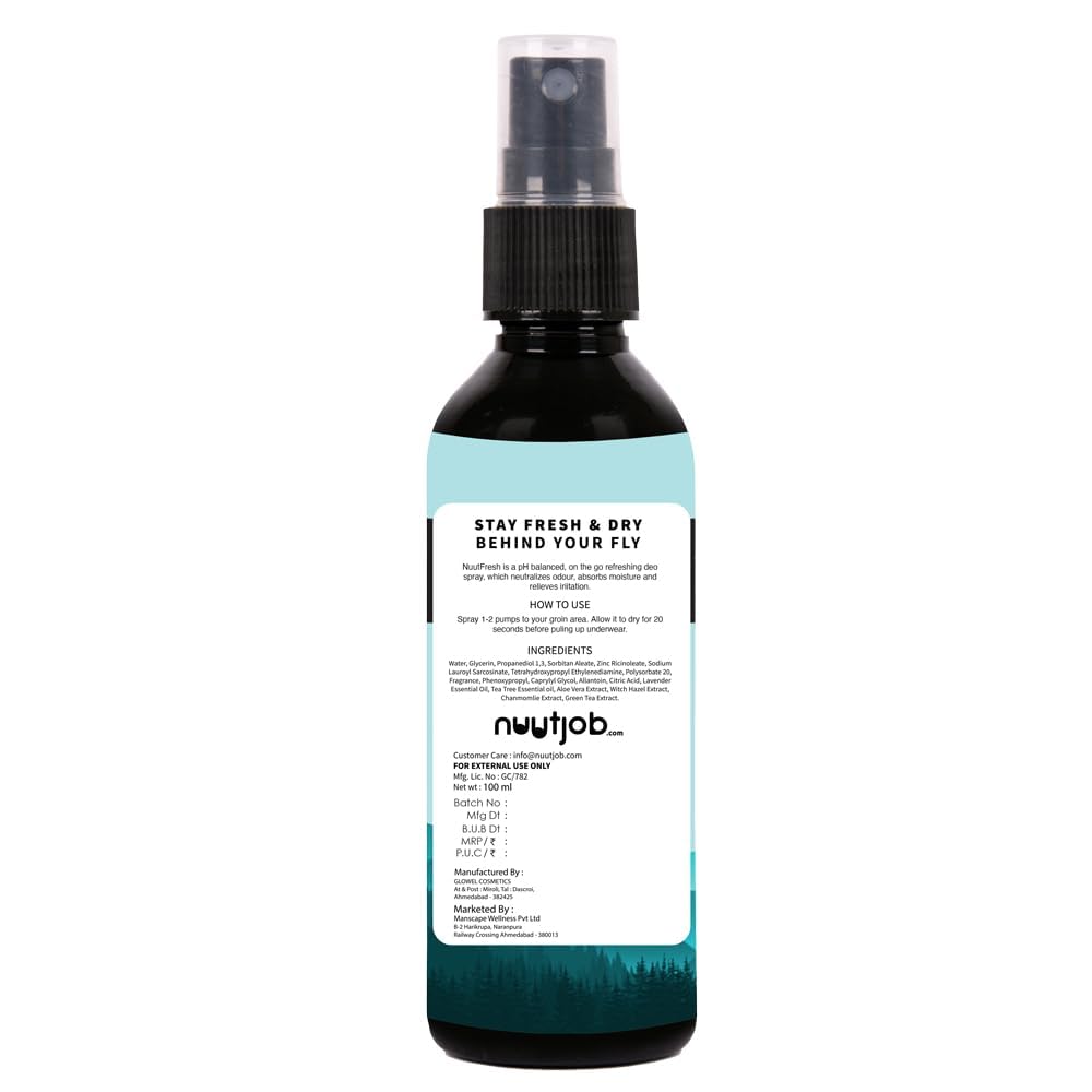 NUUT Fresh Men Intimate Deo Spray 100Ml Men Hygiene Product Sack Spray With Tea Tree, Witch Hazel Extract, Green Tea Extract. Absorbs Moisture Beauty & Personal Care NUUT