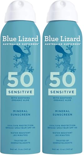 Blue Lizard Mineral Sunscreen Spray, SPF 50+ | Zinc Oxide Formula | Water-Resistant | Dermatologist-Recommended | 5 fl oz Pack of 2 Beauty and Personal Care BLUE LIZARD Default Title