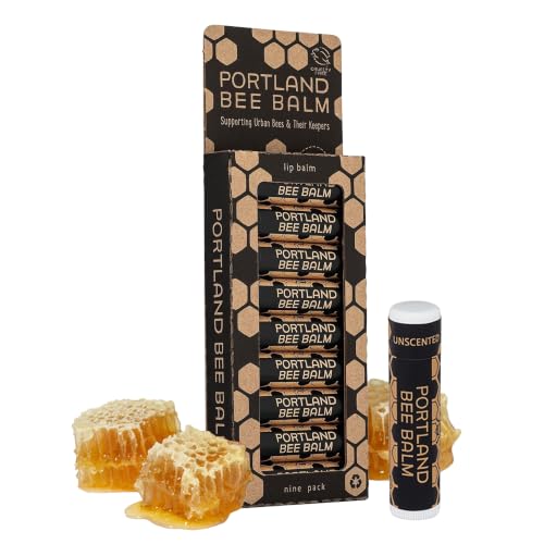 Portland Bee Balm All Natural Handmade Beeswax Lip Balm with Organic Coconut and Olive Oil (Unscented) - 9 Count - Natural Lip Balm, Cruelty Free Beauty and Personal Care Portland Bee Balm