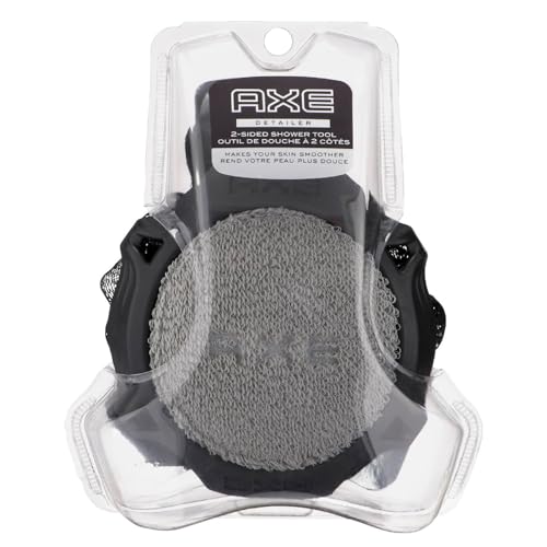 AXE Mens Shower Scrubber Tool, 2-Sided Detailer, Gray Color, Mesh Side for Lathering, Exfoliator for Smoothing Dry, Rough Skin Beauty and Personal Care AXE