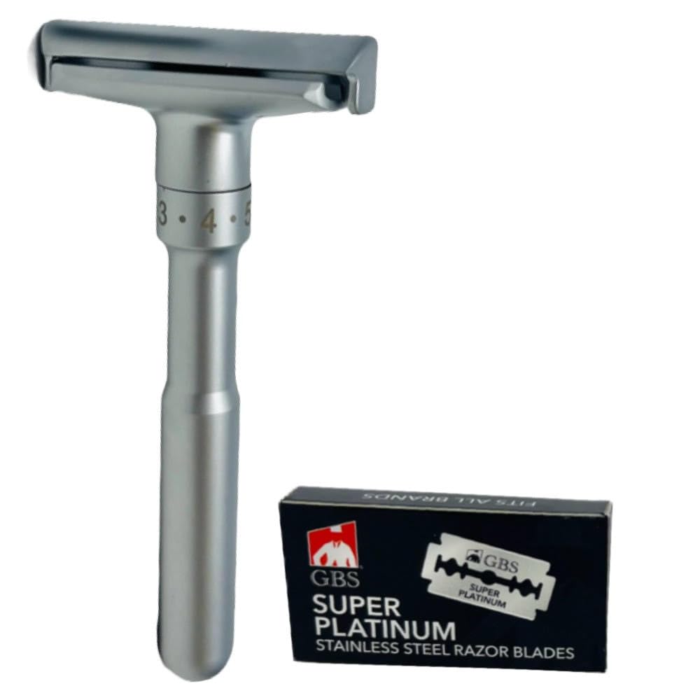 G.B.S Chrome Adjustable Men's Double Edge Safety Razor Blade and 10 G.B.S Platinum Blades Refills Beauty and Personal Care G.B.S