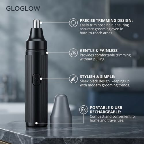 GLOGLOW Electric Nose Hair Trimmer for Men Women, Rechargeable Ear and Nose Hair Trimmer Clipper with Painless Dual Edge Blades, Facial Hair Remover Beauty and Personal Care GLOGLOW