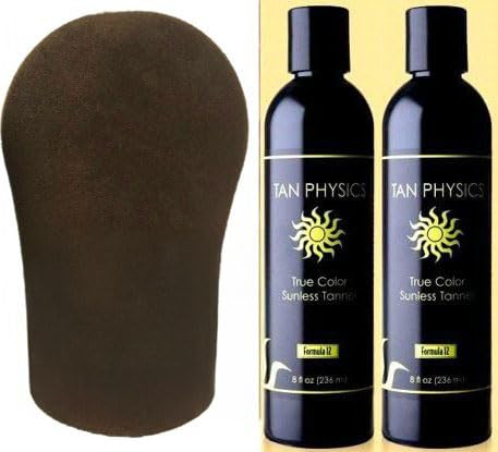 Tan Physics Sunless Tanner 8oz (Pack of 2) with Tanning Mitt - Self Tanning Lotion - Instant Tan Lotion for Face & Body - Natural Self Tanner for a Beauty & Personal Care Tan Physics