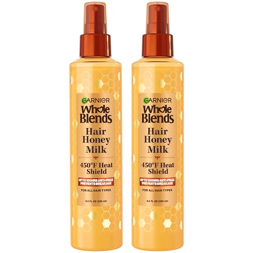Garnier Whole Blends Hair Honey Milk 450F Heat Protectant Spray, For All Hair Types With Up To 100 Hrs of Frizz Control, 8.5 Fl Oz, 2 Count Beauty & Personal Care Garnier