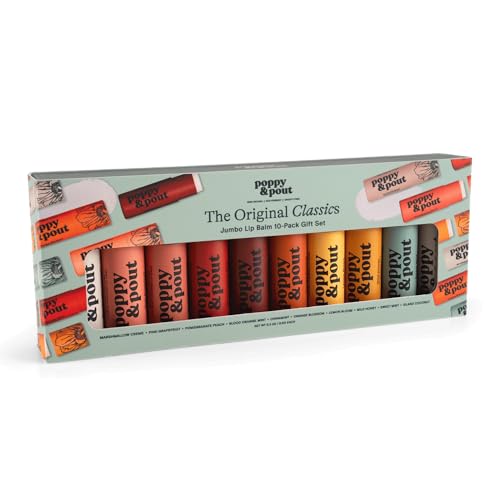Jumbo Lip Balm Gift Set (10-Pack) - Poppy & Pout All Natural Lip Balms & Moisturizers - Hydrates with Beeswax, Vitamin E, Organic Coconut Oil Beauty and Personal Care Poppy & Pout
