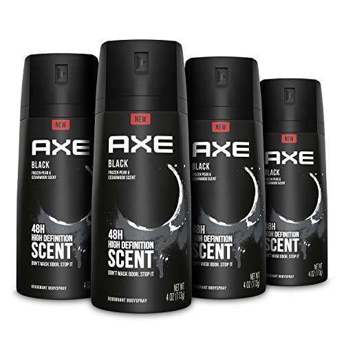 AXE Black Mens Body Spray Deodorant 48hr Odor Protection Frozen Pear & Cedarwood Aluminum Free Deodorant Body Spray, 4 Ounce (Pack of 4) Beauty and Personal Care AXE
