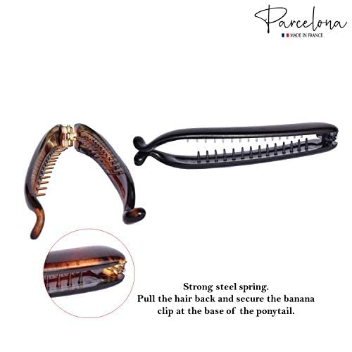 Parcelona French Small 3 ¾” Celluloid Set of 2 French Banana Hair Clip Flexible Ponytail Holder Fashion Durable Styling Paris Hair Accessories Beauty & Personal Care Parcelona