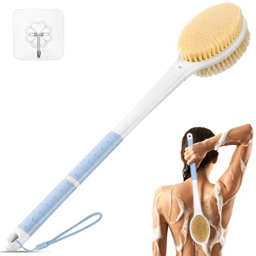 Back Scrubber Body Shower Brush: Anti Slip Long Handle Bath Brush with Stiff and Soft Bristles - Showering Exfoliator Wet or Dry Brushing for Women Beauty and Personal Care Rafow