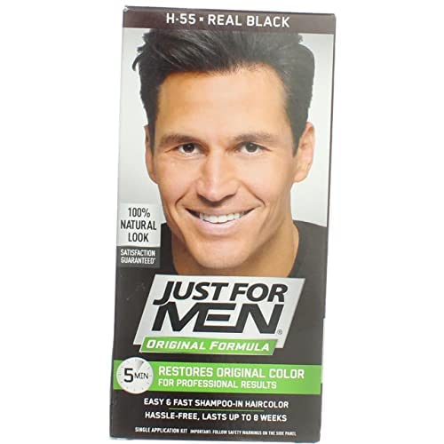 Just for Men Shampoo-In-Color, Real Black H-55, Single Application Haircolor Kit Beauty & Personal Care Just for Men