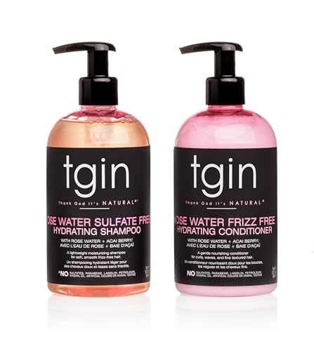 tgin Rose Water Shampoo + Conditioner Duo for Curly, Coily and Wavy Hair, Sulfate Free, with Rose Water, Acai Berries, Nourishes and Detangles Dry Beauty & Personal Care Thank God It's Natural