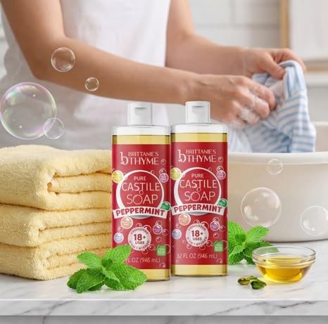 Brittanie's Thyme Pure Castile Liquid Soap Refill (Peppermint, 32 oz Pack of 2) | For Hair & Body, Gentle and Pure, Made with Natural Luxurious Oils Beauty & Personal Care Brittanie's Thyme