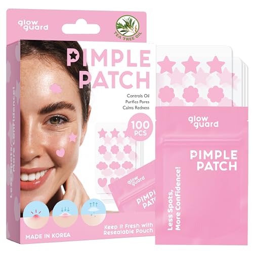 Glow Guard Pimple Patches with Hydrocolloid & Tea Tree Oil - Korean Skin Care, Dermatologist Tested - Absorbs Impurities, Reduces Redness - Vegan Beauty & Personal Care Glow Guard
