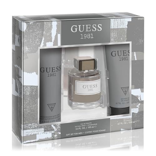 GUESS 1981 Men/Homme Eau de Toilette 3 Piece Gift Set - Cologne Spray 3.4 Fl. Oz., Deodorizing Body Spray 6.0 Oz., & Shower Gel 6.7 Fl. Oz. Beauty & Personal Care GUESS
