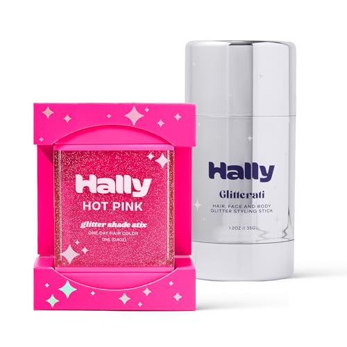 Hally Hair Glitterati & Glitter Shade Stix Combo - Temporary Glitter Hair Color & Accessories Styling Kit - Twist Up Stix + Washable Shimmer Styling Beauty & Personal Care Hally Hair