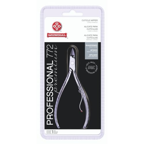 Professional Cuticle Nipper Mundial 772 PR - Brazilian Manicure Quality Long Handle Stainless Steel Trimmer Cutter for Fingernails and Toenails Beauty & Personal Care Mundial