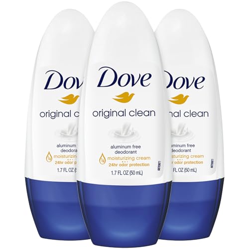 Dove Aluminum-Free Deodorant for Women, Original Clean Roll-On 3-Pack - ¼ Moisturizing Cream Formula with 24H Odor Protection, 1.7 Fl Oz Ea Beauty and Personal Care Dove