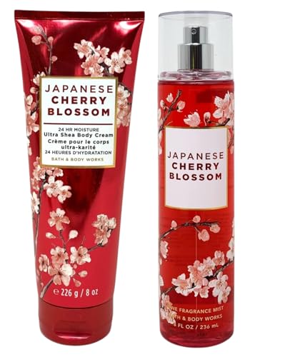 Bath & Body Works Fine Fragrance Mist & Ultra Shea Body Cream Japanese Cherry Blossom 2 Piece Set Full Size 8oz. Beauty & Personal Care Bath & Body Works