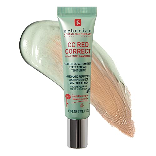 Erborian CC Red Correct - Skincare-First Green Color Corrector with Centella Asiatica, Illuminating Color Corrector with Redness Coverage & SPF 25 Beauty and Personal Care Erborian Default Title