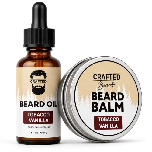 Crafted Beards Beard Care Kit for Men - Softer, Smoother, Moisturized Beard - Beard Oil and Beard Balm - Tobacco Vanilla Scent - Gift Set Beauty and Personal Care Crafted Beards