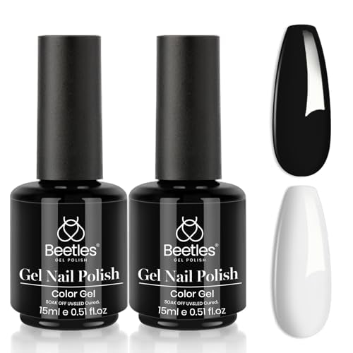 Beetles White Gel Nail Polish Black Gel Polish Kit 2 Pcs 15ml Black And White Polish French Nails Soak Off Led Nails Art Manicure Salon Diy at Home Beauty & Personal Care beetles Gel Polish