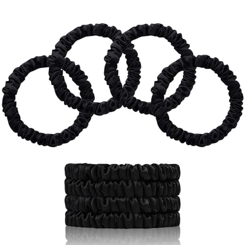 SEMRUE 22 Momme 100% Pure Mulberry Silk Scrunchies (4 PCS) - Small Hair Elastics and Ties for Women, Sleep Hair Care, No Damage, Black Beauty and Personal Care SEMRUE Default Title