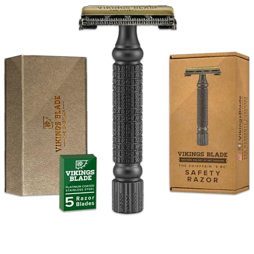 VIKINGS BLADE Double Edge Safety Razor for Men + 5 Swedish Steel Blades + Luxury Case. Smooth, Reusable, Recyclable (Chieftain “5 BC”) Beauty and Personal Care Vikings Blade