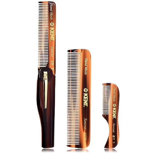 Kent Set Men's Hair Pocket Combs, 81T X-Small, FOT All Fine Tooth, 20T Fine Tooth Folding Comb. Best Hair, Beard and Mustache Grooming Kit for Travel Beauty and Personal Care KENT
