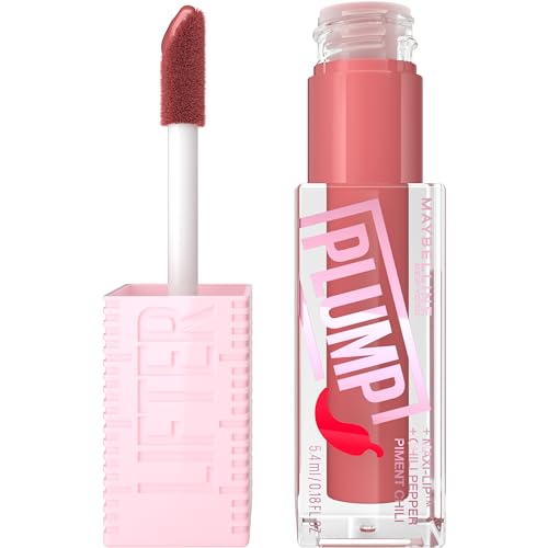 MAYBELLINE Lifter Gloss Lifter Plump, Plumping Lip Gloss with Chili Pepper and 5% Maxi-Lip, Peach Fever, Peachy Nude Cream, 1 Count Beauty & Personal Care MAYBELLINE
