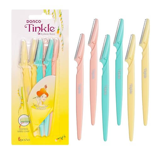 Tinkle Dermaplaning Tool 6ct, Dermaplane Razor for Women, Safe and Easy Peach Fuzz Remover, Eyebrow Trimmer with Protective Cover, Stocking Stuffers Beauty & Personal Care Tinkle