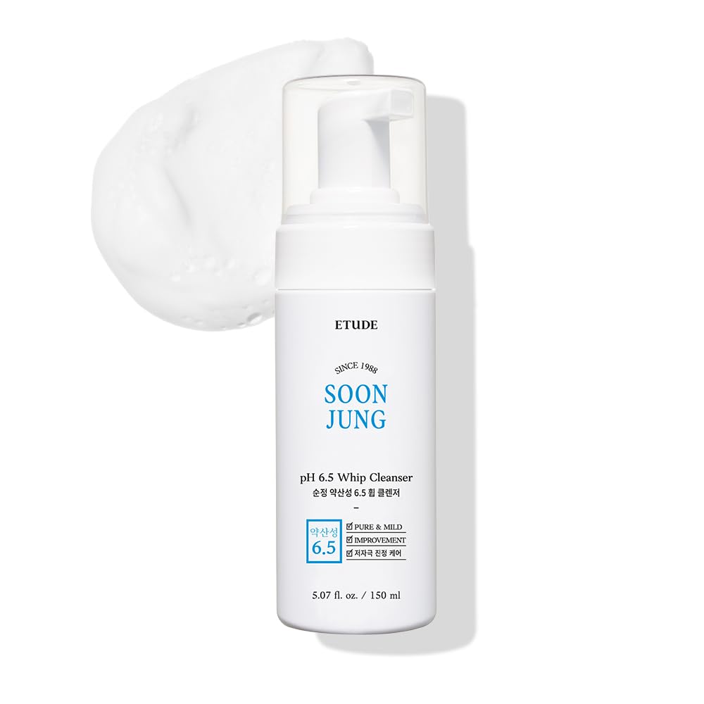 ETUDE SoonJung pH 6.5 Whip Cleanser | Mild Micro Foaming Face Wash for Sensitive Skin, Panthenol, Madecassoside for Soothing, Barrier Repair, Low pH Beauty and Personal Care ETUDE