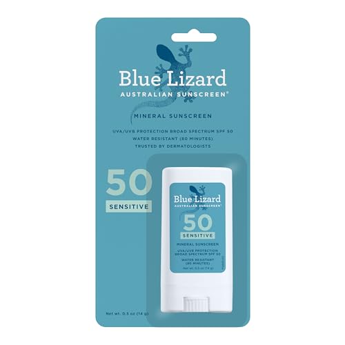 BLUE LIZARD Sensitive Mineral Sunscreen Stick with Zinc Oxide, SPF 50+, Water Resistant, UVA UVB Protection Easy to Apply, Fragrance Free, 0.5 Oz Beauty & Personal Care BLUE LIZARD