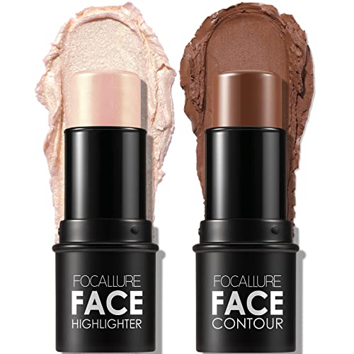 FOCALLURE 2 Pcs Contour Foundation Stick, Highlighter & Bronzer Pen, Face Brightens & Shades Pencil, Highlighting Shade Longwear Makeup, Highlight Beauty & Personal Care FOCALLURE