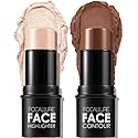 FOCALLURE 2 Pcs Contour Foundation Stick, Highlighter & Bronzer Pen, Face Brightens & Shades Pencil, Highlighting Shade Longwear Makeup, Highlight Beauty & Personal Care FOCALLURE