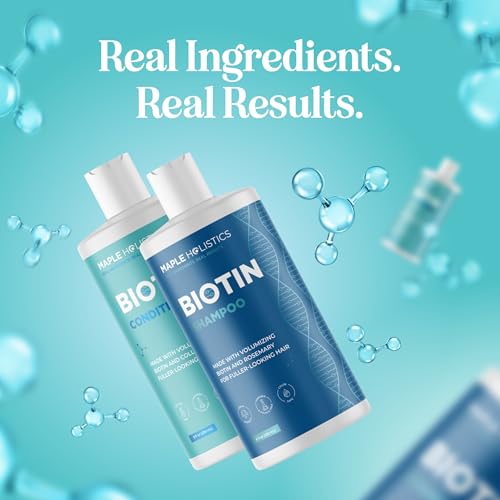 Rosemary Biotin Shampoo and Conditioner Set - Volumizing Shampoo and Conditioner for Thinning Hair for Women & Men with Nourishing B Vitamins Beauty & Personal Care Maple Holistics