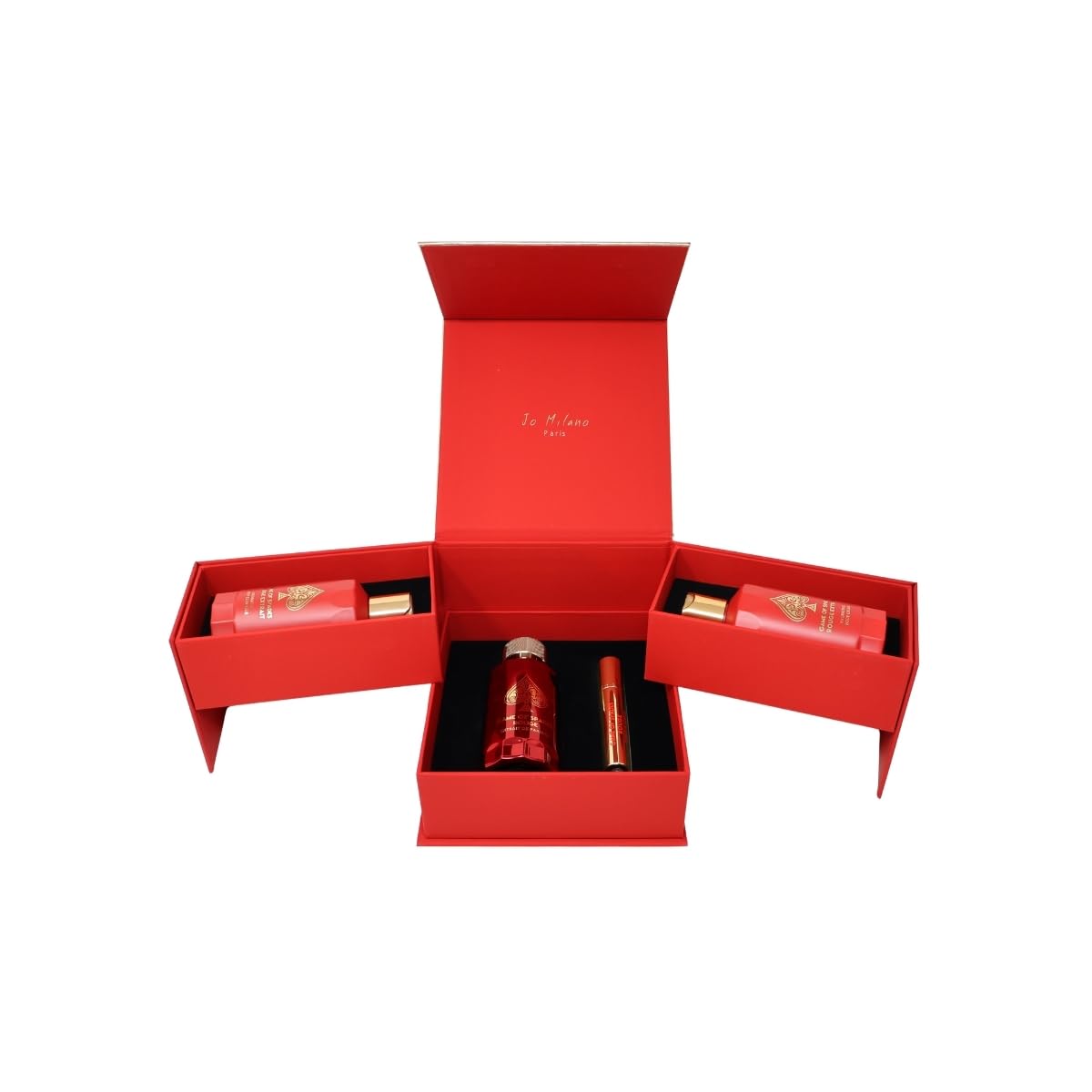 Jo Milano Game of Spades ROUGE EXTRAIT 4-Piece Gift Set Unisex, (3.4 Oz Extrait de Parfum Spray + 6.8 Oz Body Cleanser + 6.8 Oz Body Cream + 0.27 Oz Beauty & Personal Care Jo Milano