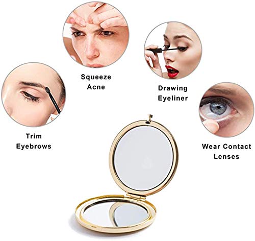 mpowtech 5 Pack Magnifying Compact Mirrors Bulk - Gold Small Mirror for Purse,Double Sided Travel Makeup Mirror with 1x and 2X Magnification,Cosmetic Beauty & Personal Care mpowtech