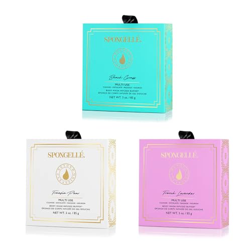 Spongellé Wild Flower Bath Sponge with Box Bundle, Mothers Day Gift - Beach Grass, French Lavender, Freesia Pear - Built-in Body Wash & Body Scrubber Beauty and Personal Care SPONGELLÉ