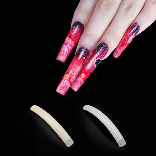 Yimart 100pcs White/Clear/Natural Extra Long Curve Nail Tip UV Gel French Acrylic False Nail Art Salon long Tips (Clear) Beauty & Personal Care Yimart