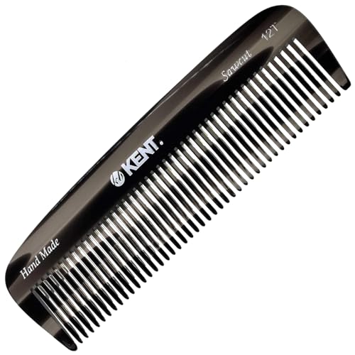 Kent 12T Black Graphite Pocket Comb - Handmade Wide Tooth Hair Comb for Men, Women, and Kids - Travel, Beard, and Mustache Comb - Saw Cut and Hand