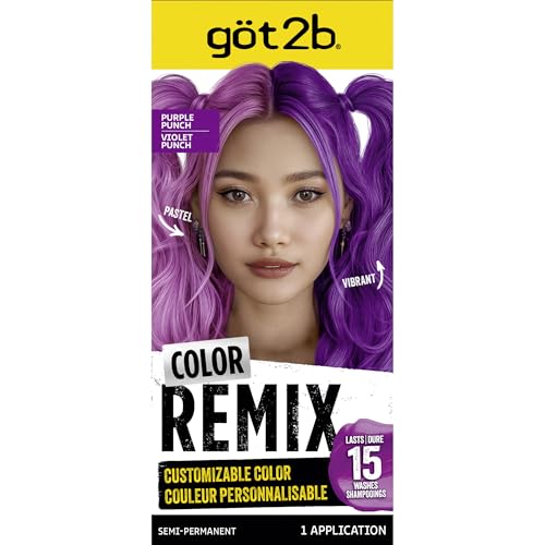 got2b Color Remix Semi-Permanent Hair Color, Purple Punch 094, Customizable Temporary Hair Dye to Create A Vibrant or Pastel Shade, Easy At-Home Beauty & Personal Care Got2B
