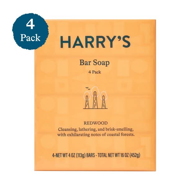 Harry's Men's Bar Soap, Redwood Scent Body Bar Soap for Men, 4 Bars, Net Wt 4 oz Each Beauty & Personal Care Harry's