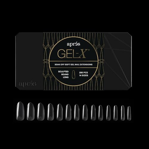 Apres Gel-X® Round Box of Nail Tips | 280 Gel-X Tips, Soft Tips, 14 Sizes 00-9 | Half-sizes Included (Sculpted Round Long, 280.00 Fl Oz (Pack of 1))