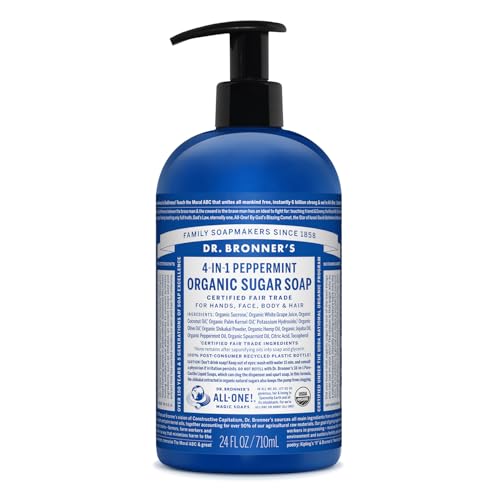 Dr. Bronner's - Organic Sugar Soap (Peppermint, 24 Ounce) - Made with Organic Oils, Sugar & Shikakai Powder, 4-in-1 Uses: Hands, Body, Face & Hair Beauty & Personal Care Dr. Bronner's