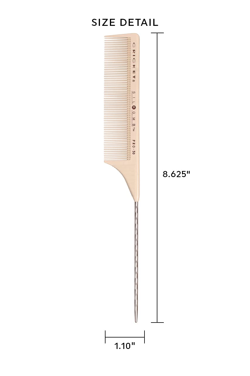 Cricket Silkomb Pro-50 Fine Tooth Rattail Comb for Hair - Precision Styling Tool with Seamless Teeth & Metal Tail for Sectioning, Weaving, and Smooth Beauty & Personal Care Cricket