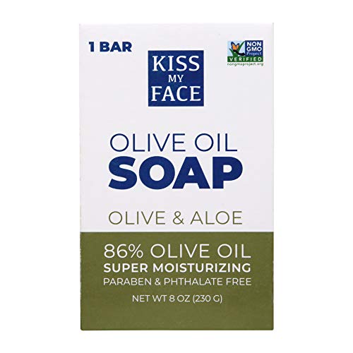 Kiss My Face Pure Olive Oil Soap with Aloe Vera, Moisturizing Bar Soap, 8 oz Bars, Olive & Aloe, 64 Ounce, 8 Pack (Packaging May Vary) Beauty & Personal Care Kiss My Face