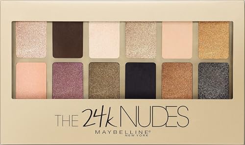 Maybelline The 24K Nudes Gold Eyeshadow Palette Makeup, 12 Pigmented Matte & Shimmer Shades, Blendable Powder, 1 Count