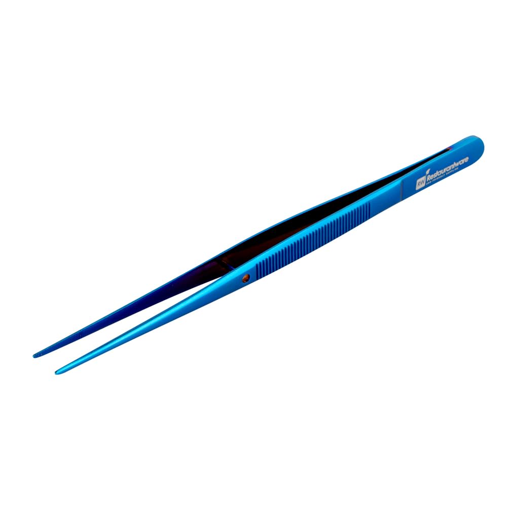 Restaurantware Perfect Point 6.3 Inch Food Tweezers 1 Straight Kitchen Tweezers - Fine Point Serrated Tips For Precision Blue Stainless Steel Cooking Beauty & Personal Care Restaurantware